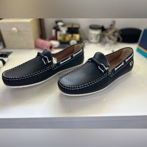 Riomar navy waterproof leather boat shoe driving loafer